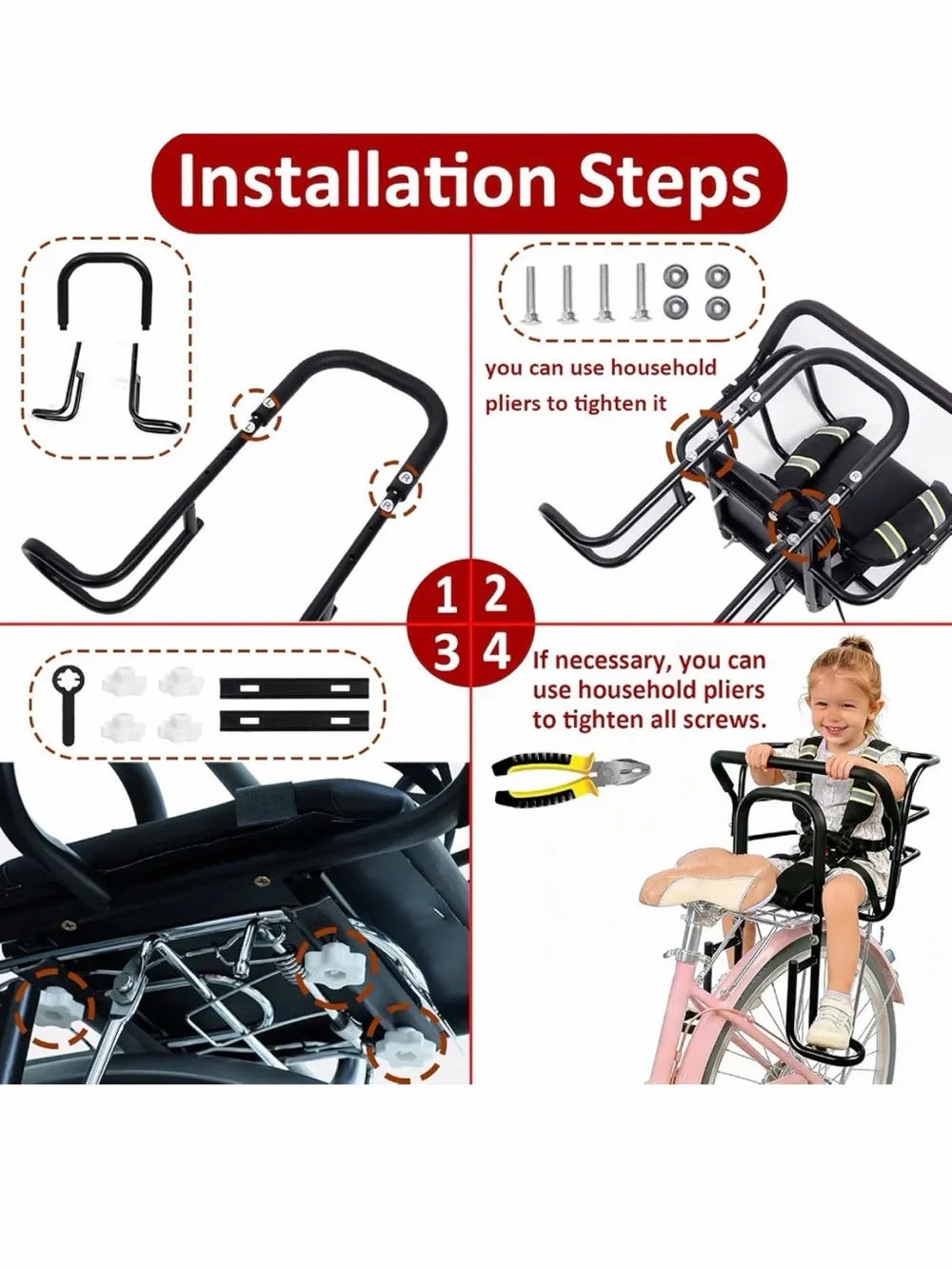 Heavy Duty Back Mount Kid👦🏻👧🏻Bike🚲Seat w Foam Seat Belt & Reflective Strip